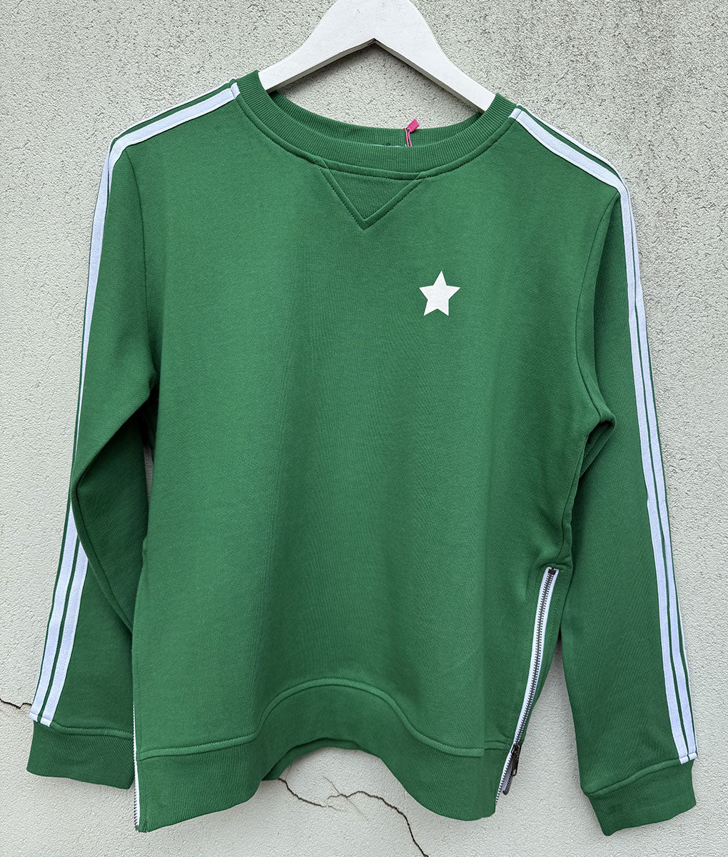 SOPHIE MORAN ZIP ARM STRIPE SWEATSHIRT FOREST GREEN/WHITE