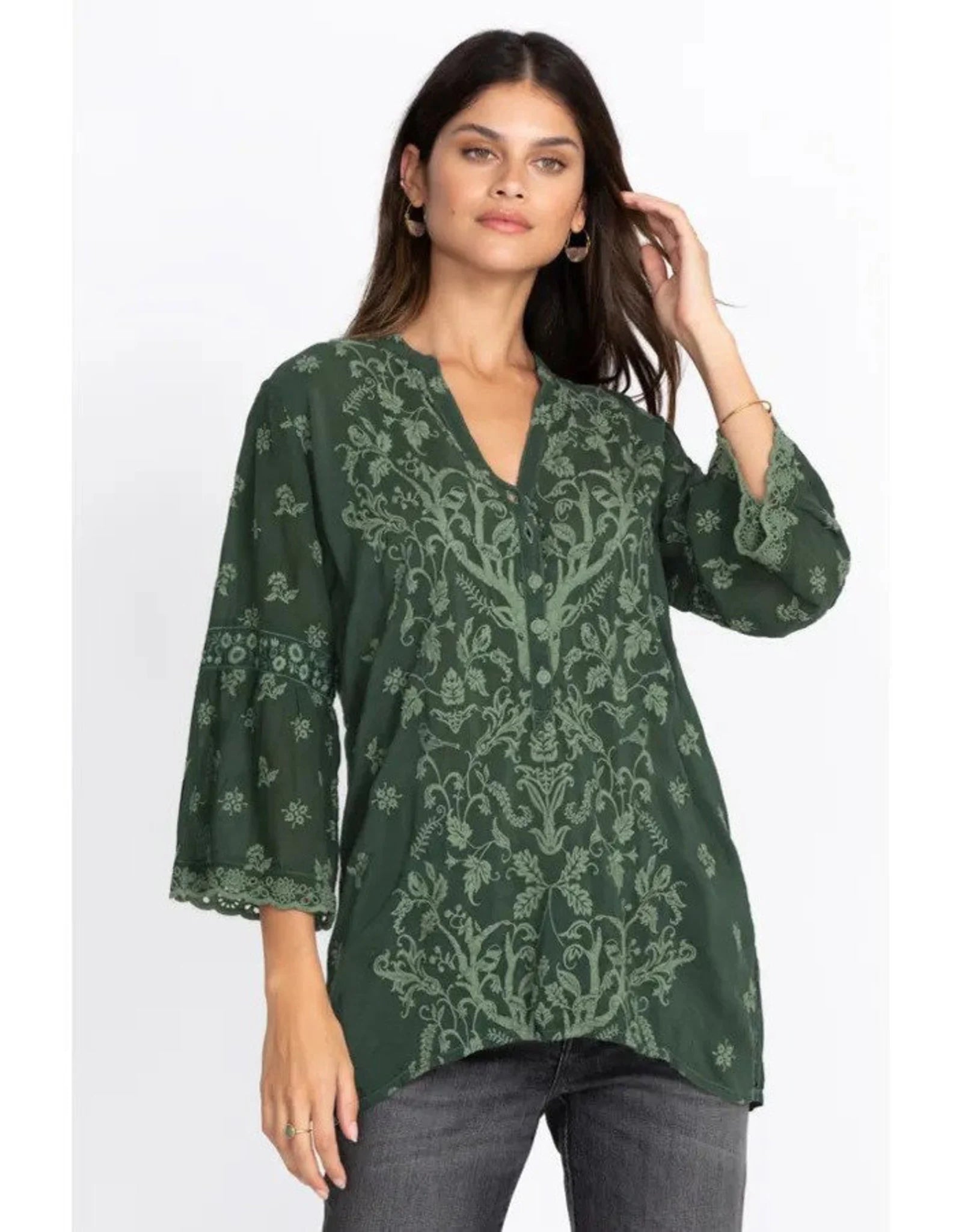 JOHNNY WAS CIERVO SERENA TUNIC - JUNGLE GREEN