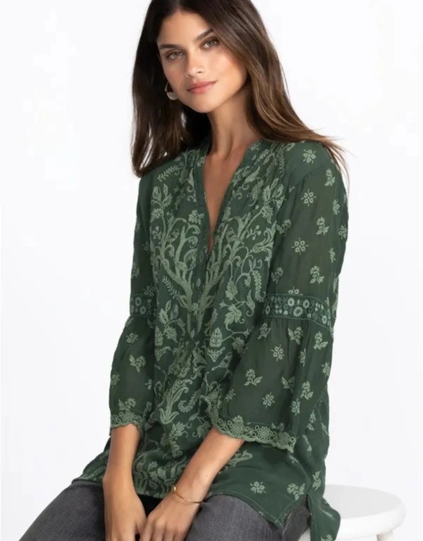 JOHNNY WAS CIERVO SERENA TUNIC - JUNGLE GREEN