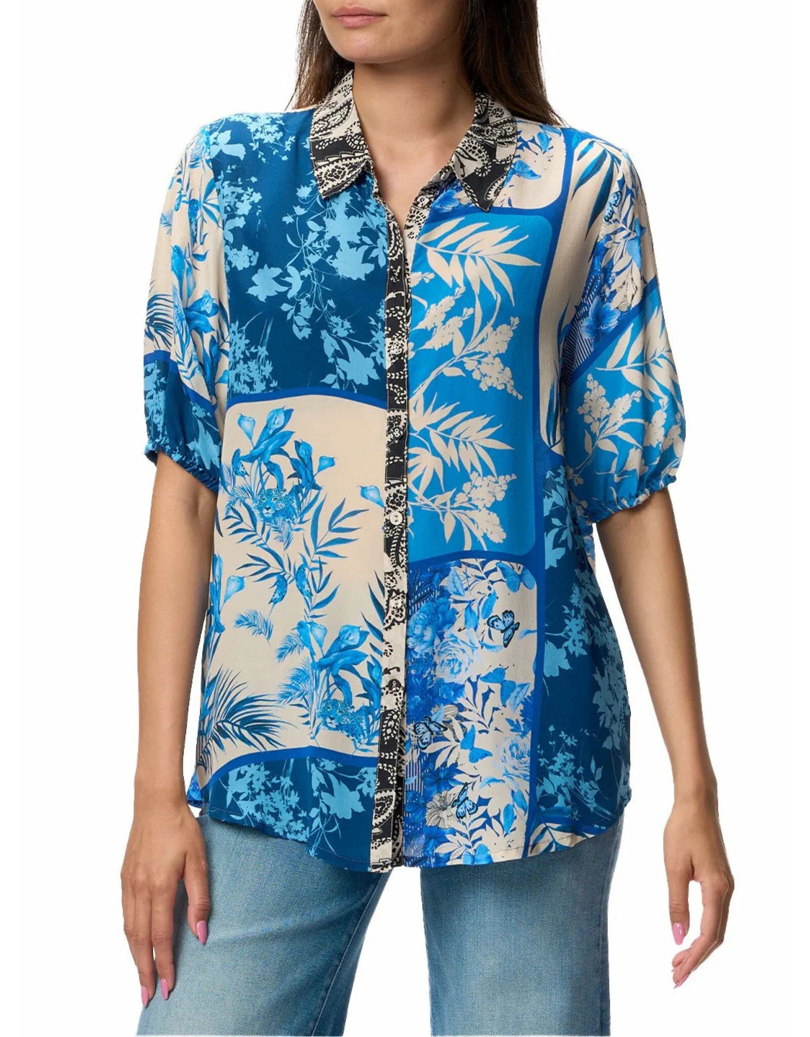 JOHNNY WAS STEPH BUTTON DOWN SHIRT - BLUE STITCH