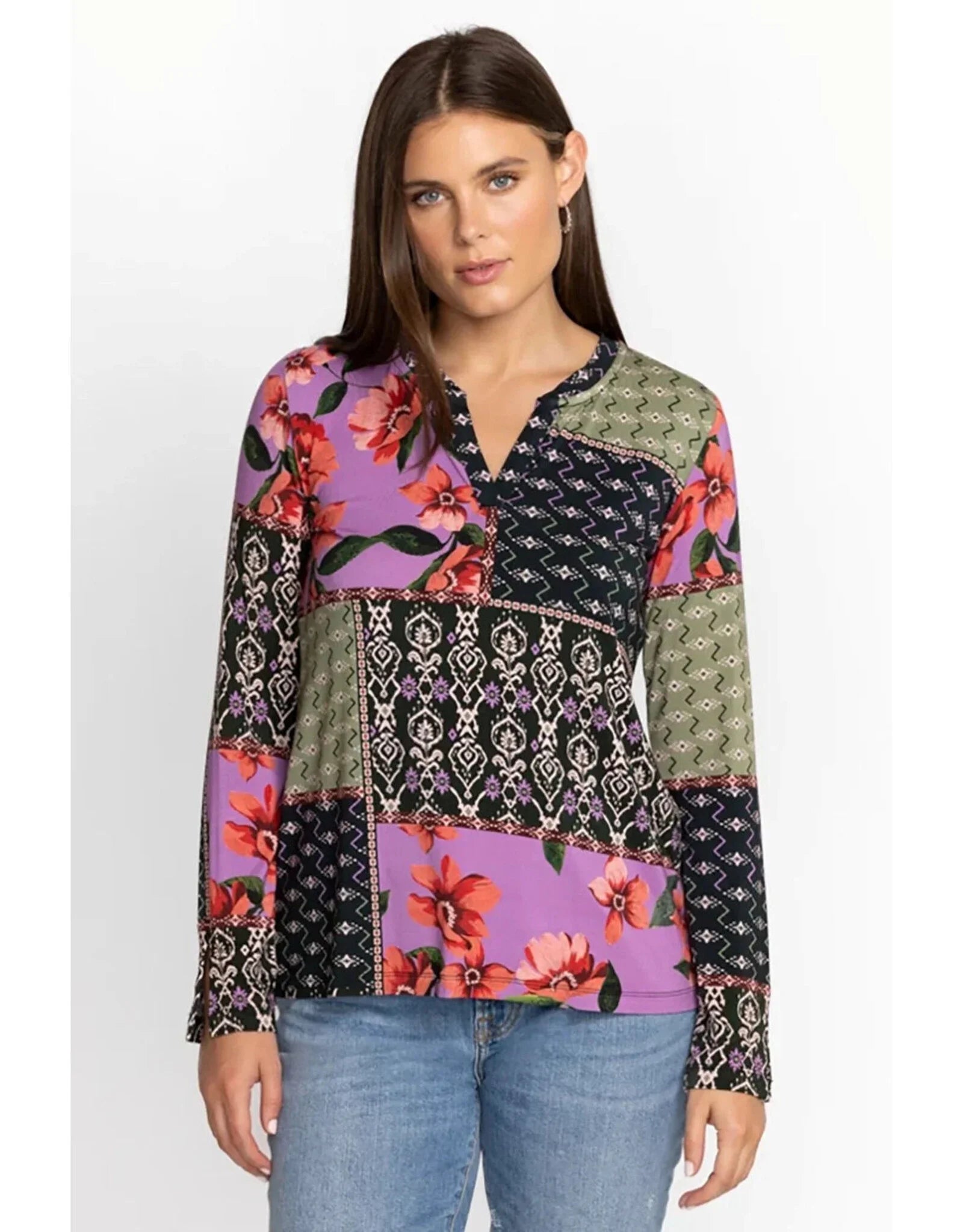 JOHNNY WAS ZANDA SPLIT NECK TOP - MULTI