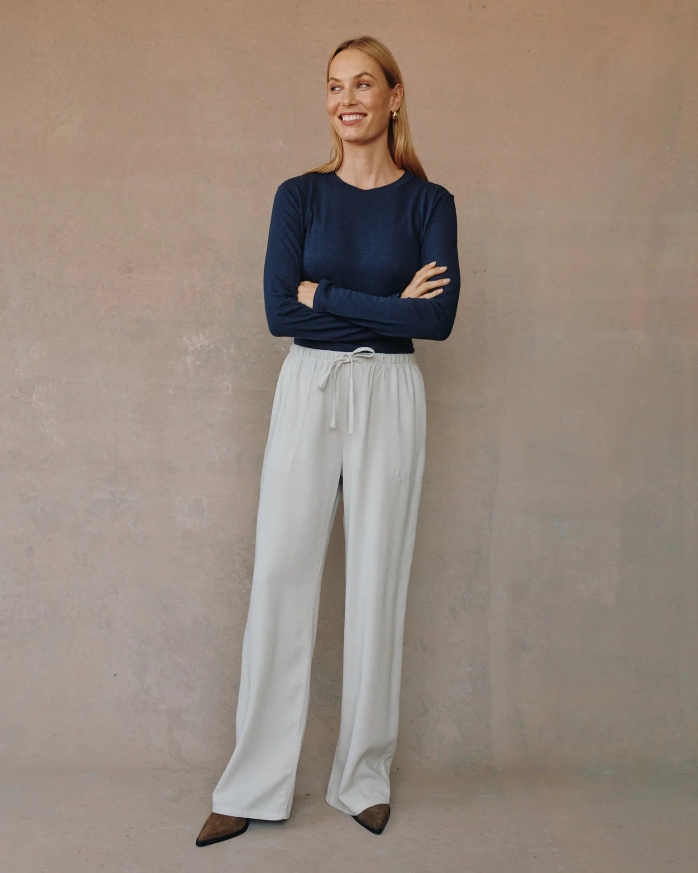 BELLA DAHL KYLIE WIDE LEG WITH DRAWSTRING - IVORY SMOKE