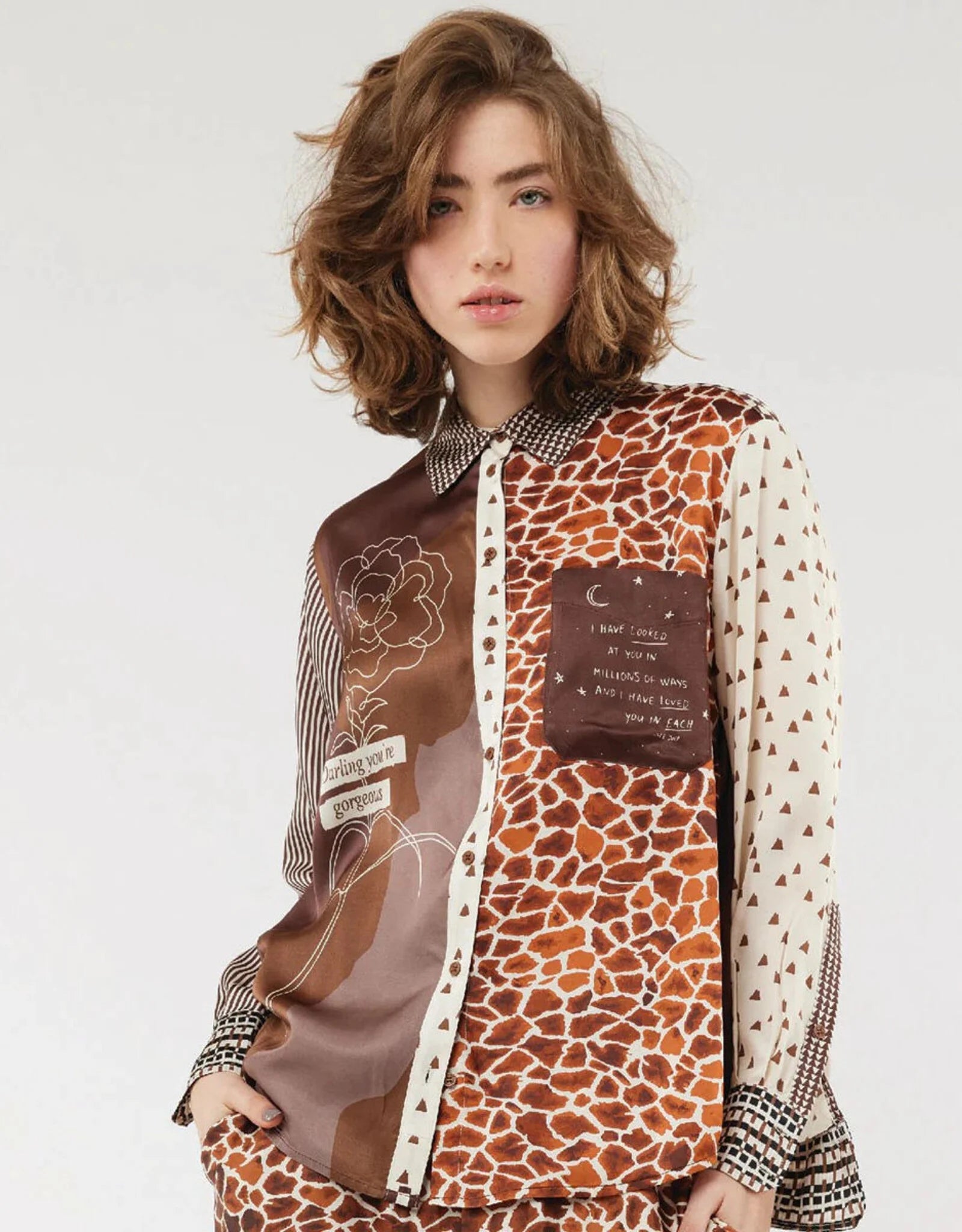 ME369 ISABEL MIXED PRINT CHOCOLATE SHIRT