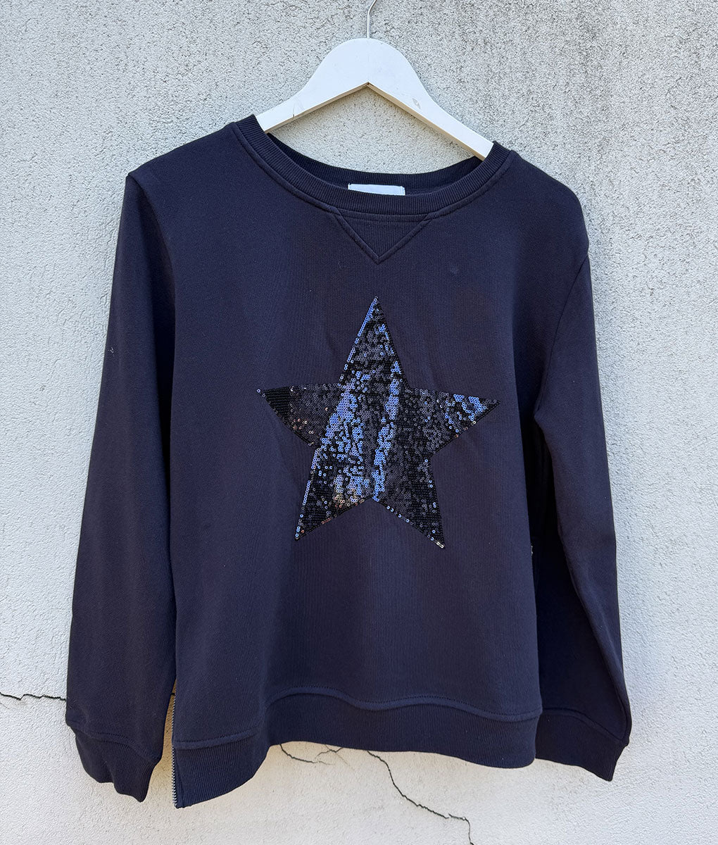SOPHIE MORAN SEQUIN ZIP SWEATSHIRT NEW FRENCH NAVY SEQUIN STAR