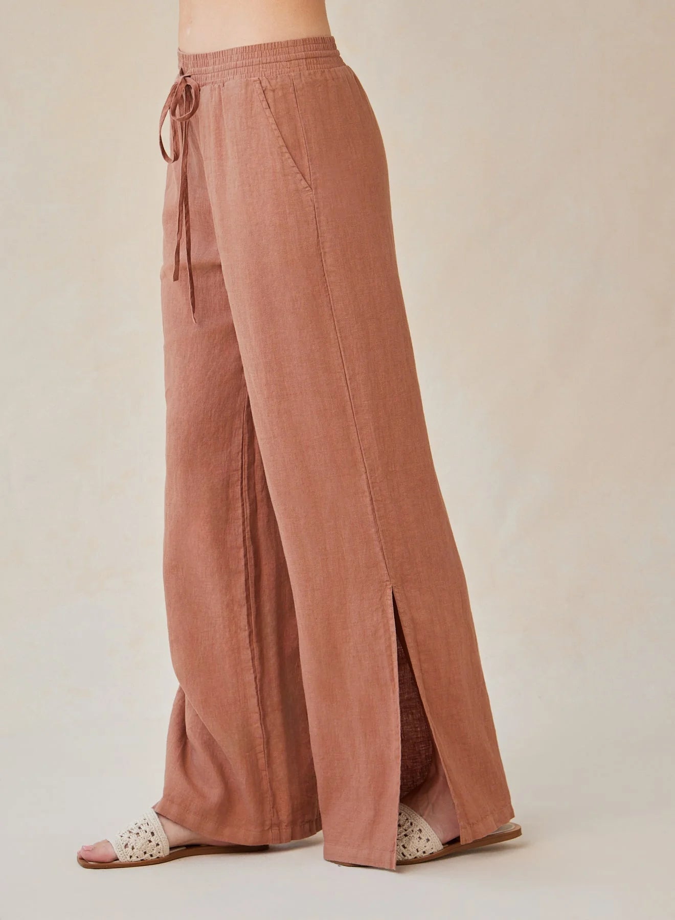 BELLA DAHL WIDE LEG PANTS WITH SIDE SLIT TERRACOTTA