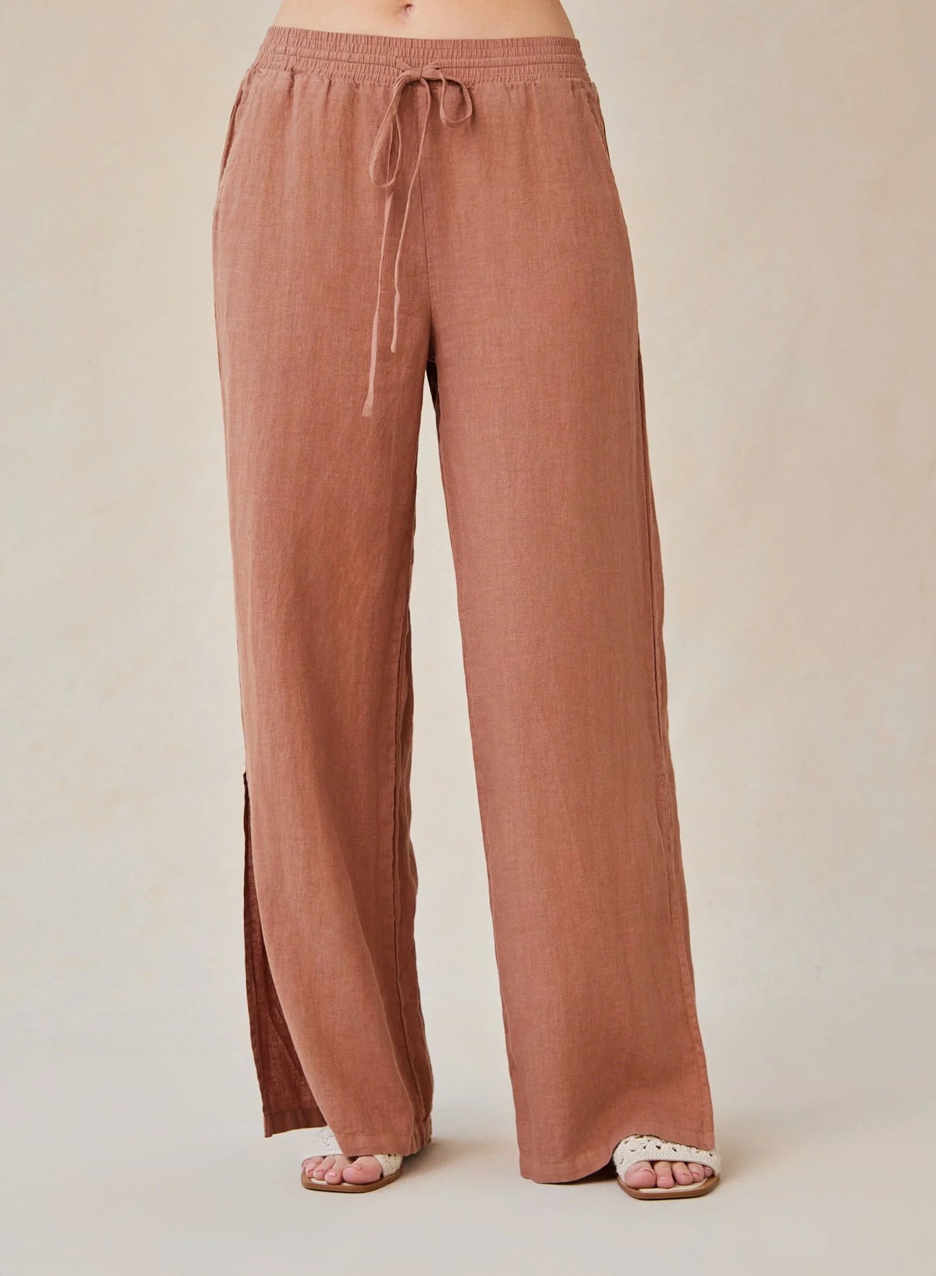 BELLA DAHL WIDE LEG PANTS WITH SIDE SLIT TERRACOTTA